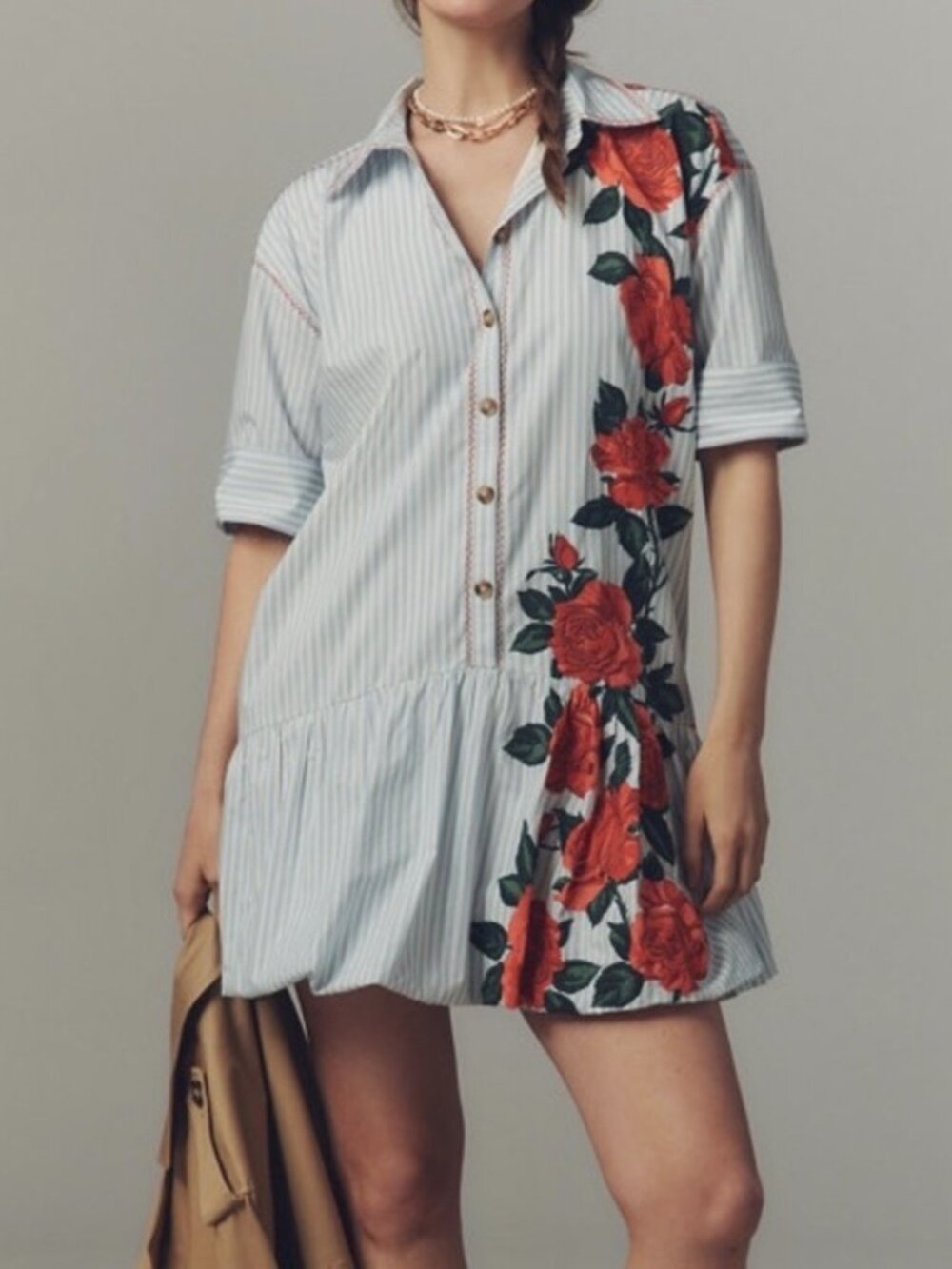 Maeve by Anthropologie Women Floral Bubble Mini Shirtdress, Blue, Size S - Fair